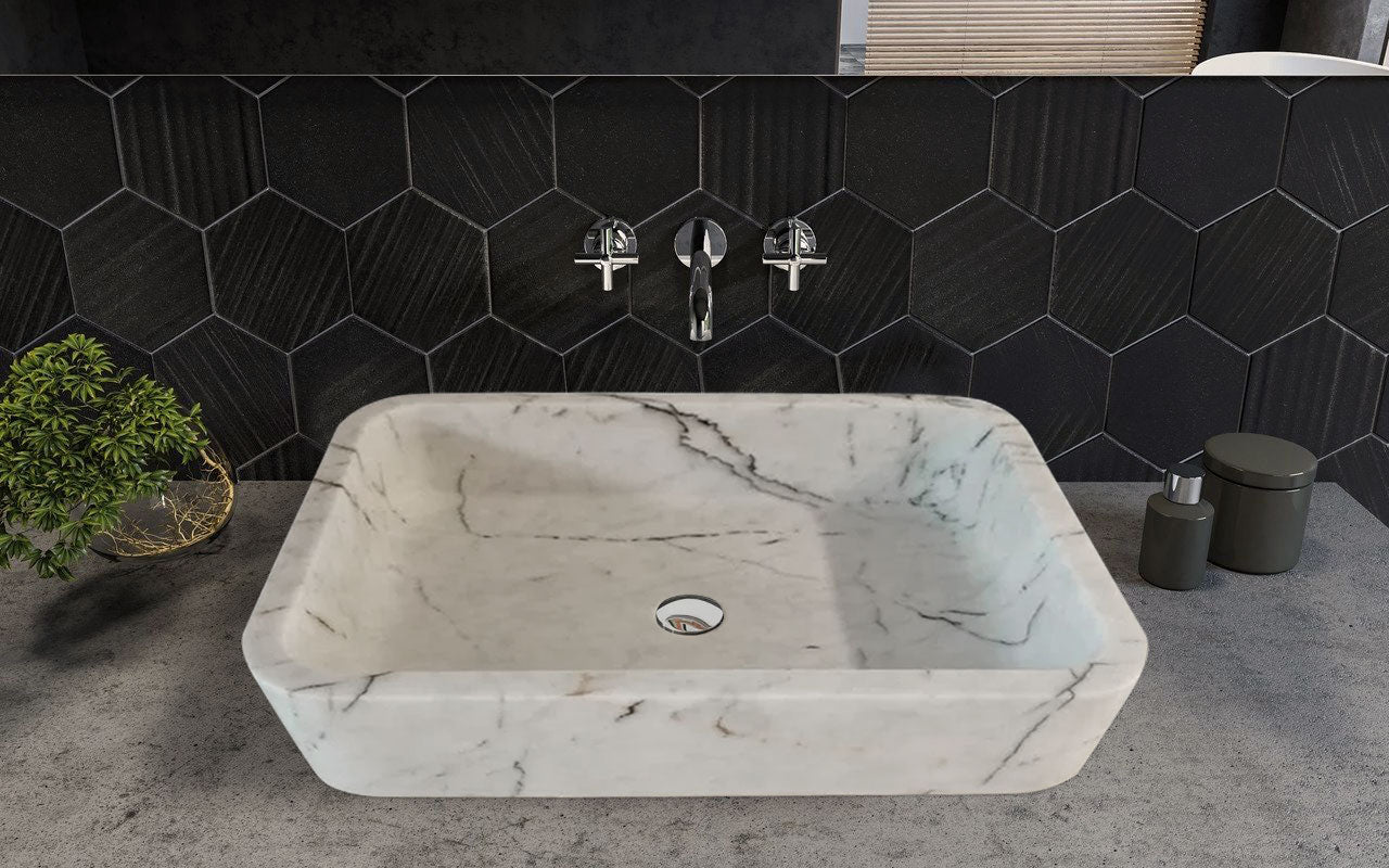 Carrara White Marble Handcrafted Wall-Mount Bathroom Sink 16x24 Inches by GobekDesign