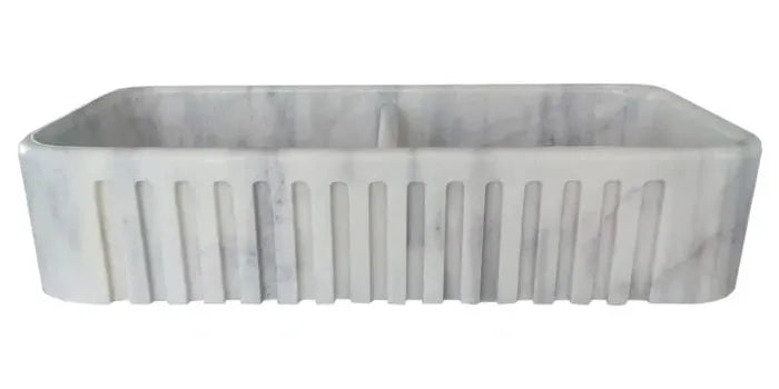 Carrara White Marble Farmhouse Apron Double Kitchen Sink 18x36 by GobekDesign