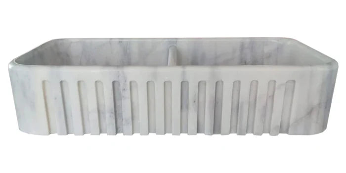 Carrara White Marble Farmhouse Apron Kitchen Double Sink (W)18" (L)36" (H)8" by GobekDesign