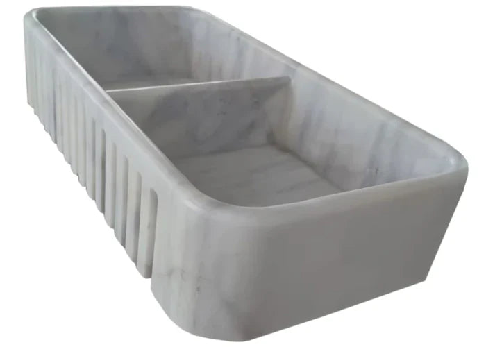 Carrara White Marble Farmhouse Apron Kitchen Double Sink (W)18" (L)36" (H)8" by GobekDesign