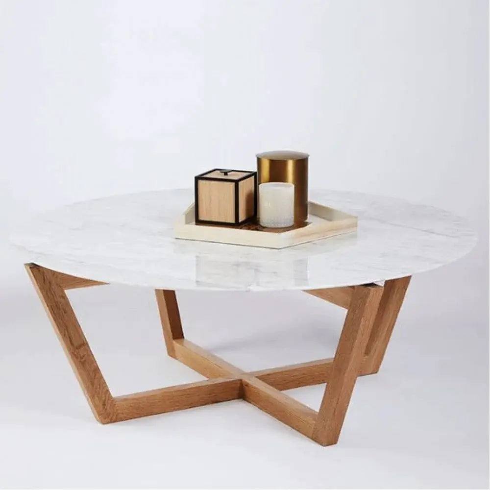 Carrara White Marble Coffee Table Round Shape with Polished Finish and Eased Edges by GobekDesign
