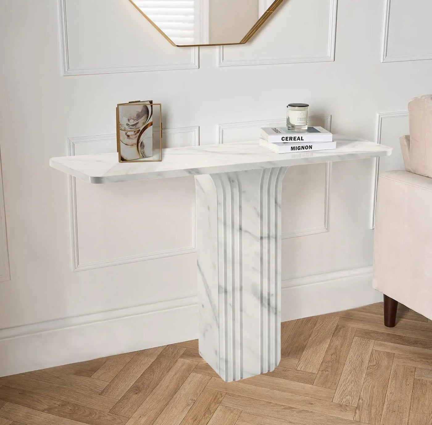 Carrara White Marble Designer Console Table Polished Handcrafted 15W x 40L x 32H by GobekDesign