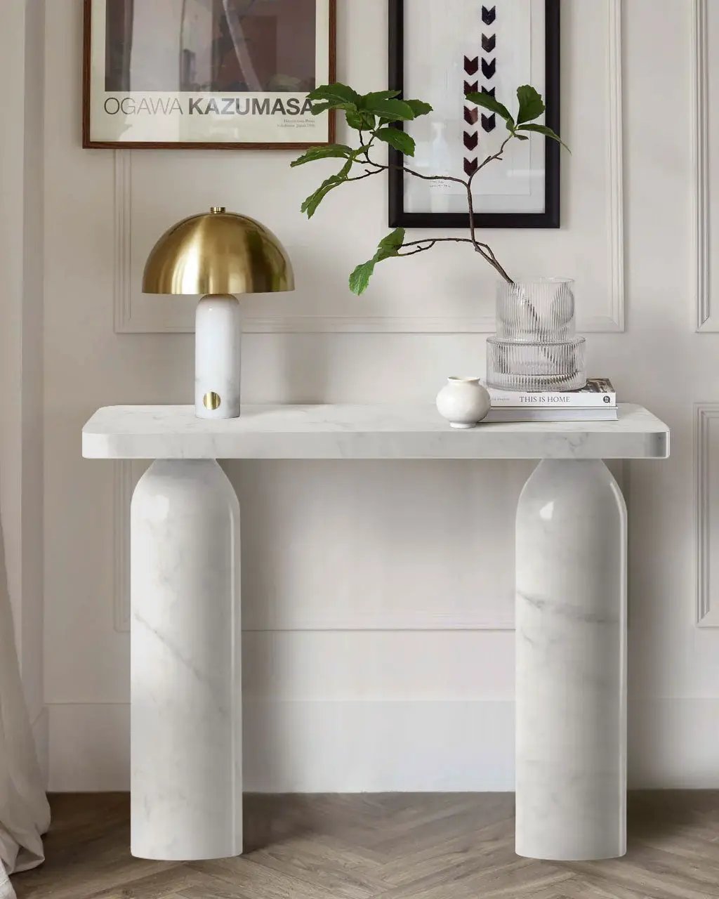 Carrara White Marble Console Table with Arched Round Legs - Polished 40 Inches by GobekDesign