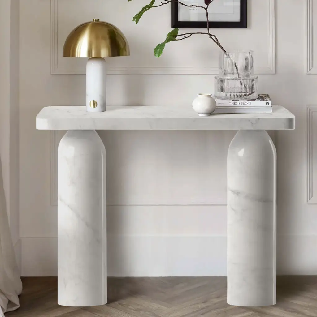 Carrara White Marble Console Table with Arched Round Legs - Polished 40 Inches by GobekDesign