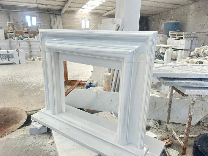 Carrara White Marble Hand-carved Fireplace Polished (W)14" (L)67" (H)69" by GobekDesign