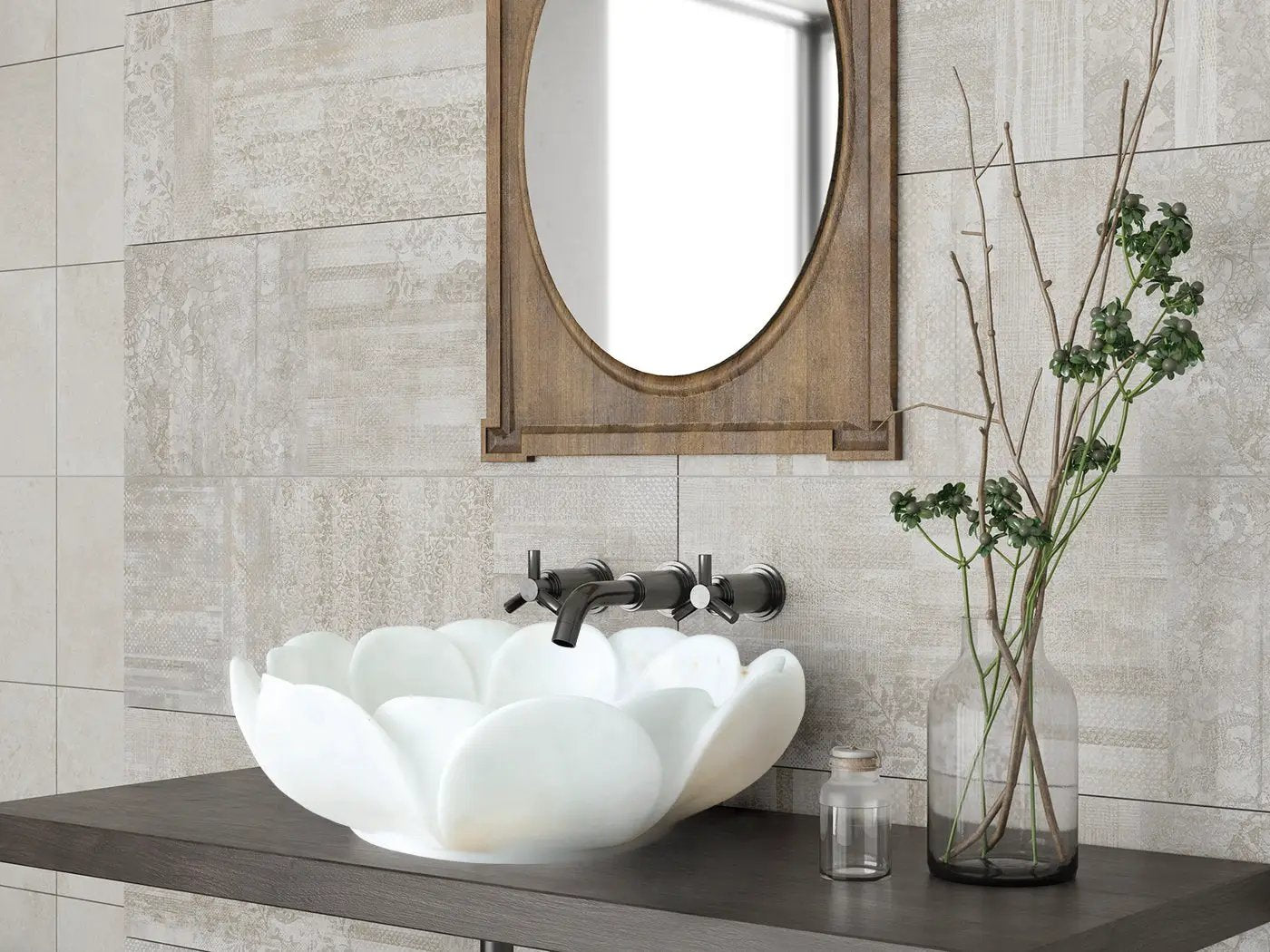 Carrara White Marble Flower Shaped Polished Vessel Sink - 17in by GobekDesign