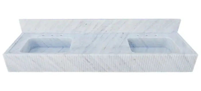 Carrara White Marble Bathroom Double Sink with Elegant Fluted Front Design 72x21x8 by GobekDesign