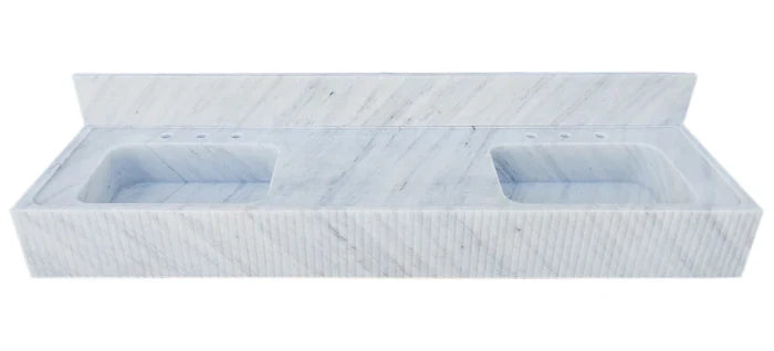 Carrara White Marble Bathroom Double Sink Fluted on Front (W)21" (L)72" (H)8" by GobekDesign