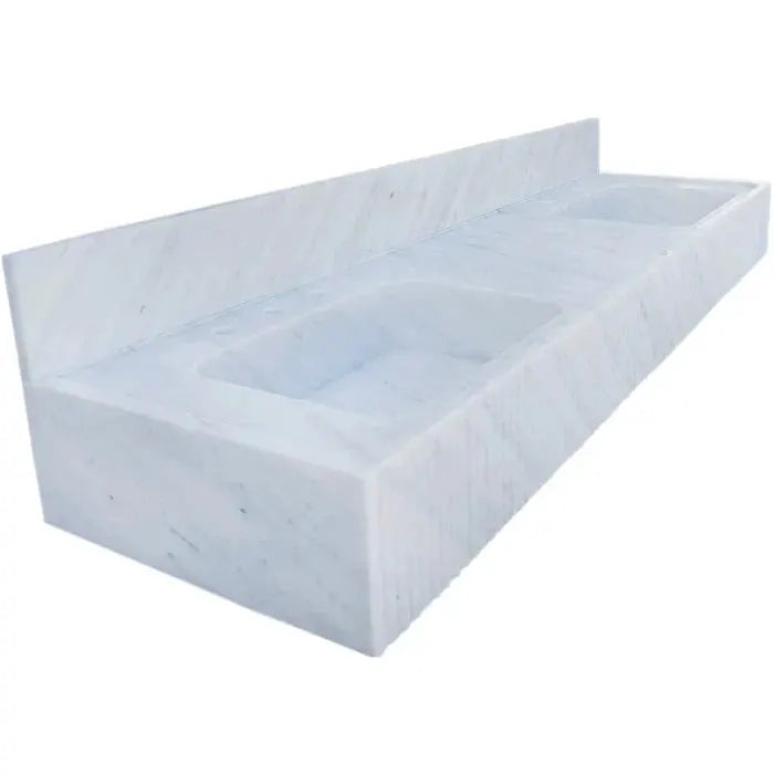Carrara White Marble Bathroom Double Sink with Elegant Fluted Front Design 72x21x8 by GobekDesign