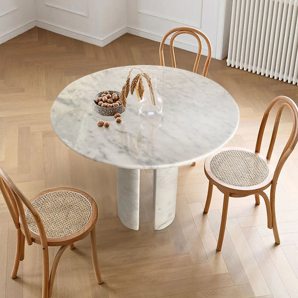 Carrara White Marble Round Dining Table with Marble Legs Polished 48 Inch Diameter