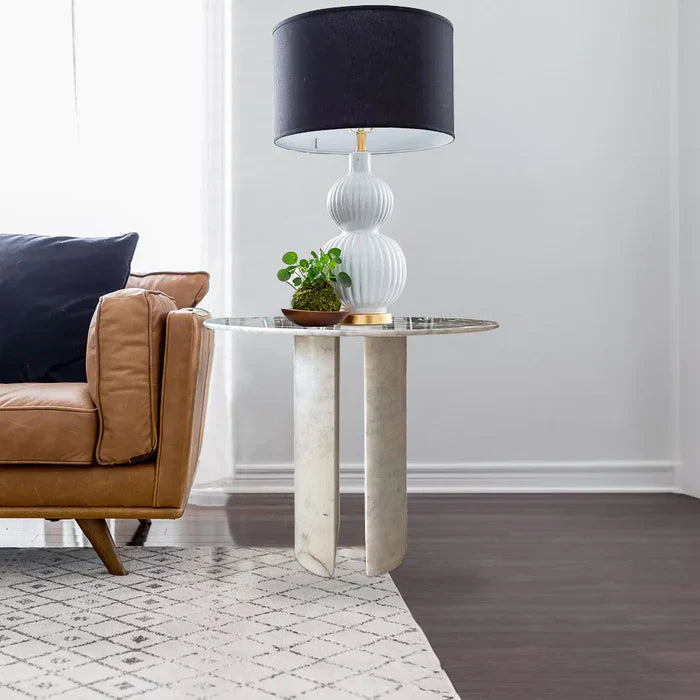 Carrara White Marble End/Side Table with Marble Legs Polished (D)18" (H)22" by GobekDesign