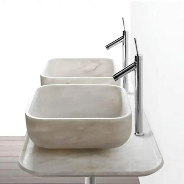 Carrara White Marble Square Vessel Sink Above Counter Handcrafted Polished 17x17x6