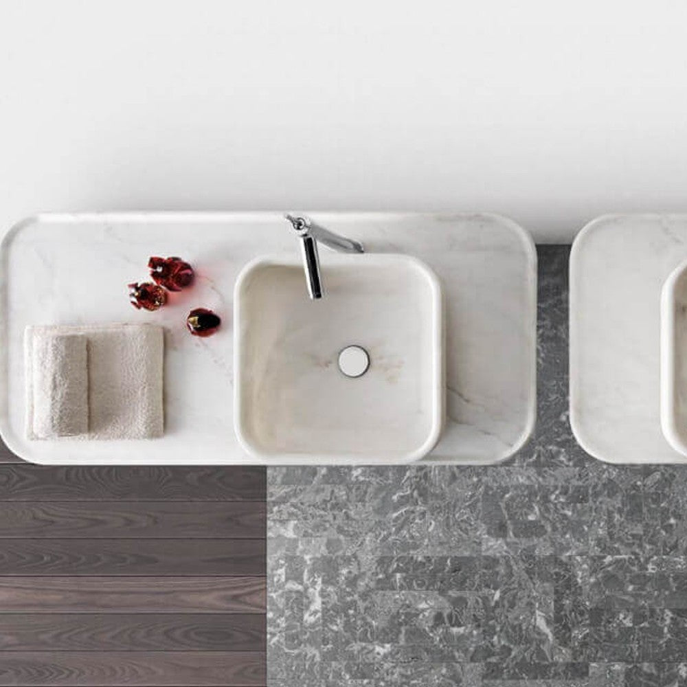 Carrara White Marble Square Above-counter Sink Polished (W)17" (L)17" (H)6" by GobekDesign
