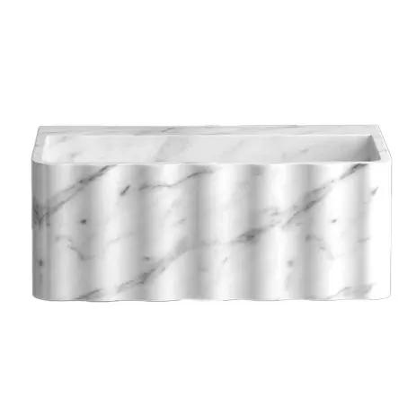 Carrara White Marble Wall-Mount Bathroom Sink Fluted Design 28x16 by GobekDesign