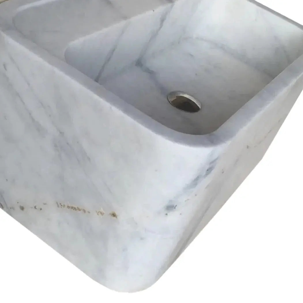 Genuine Carrara White Marble Rectangular Wall-Mount Bathroom Sink 16 x 24 x 12 by GobekDesign