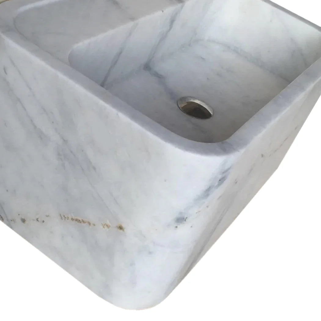 Carrara White Marble Rectangular Wall-mount Bathroom Sink (W)16" (L)24" (H)12" by GobekDesign