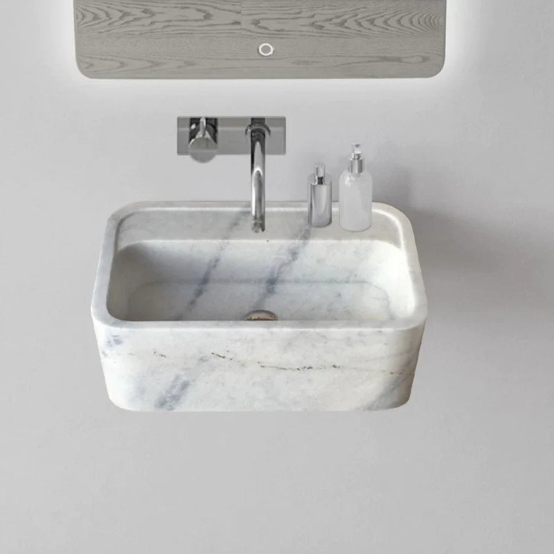 Carrara White Marble Rectangular Wall-mount Bathroom Sink (W)16" (L)24" (H)12" by GobekDesign