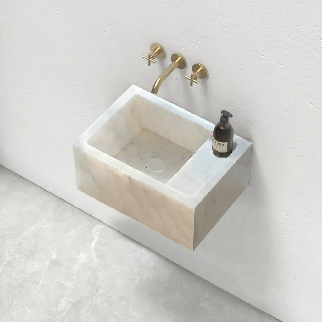 Carrara White Marble Wall Mount Bathroom Sink - Handcrafted 14x18 by GobekDesign