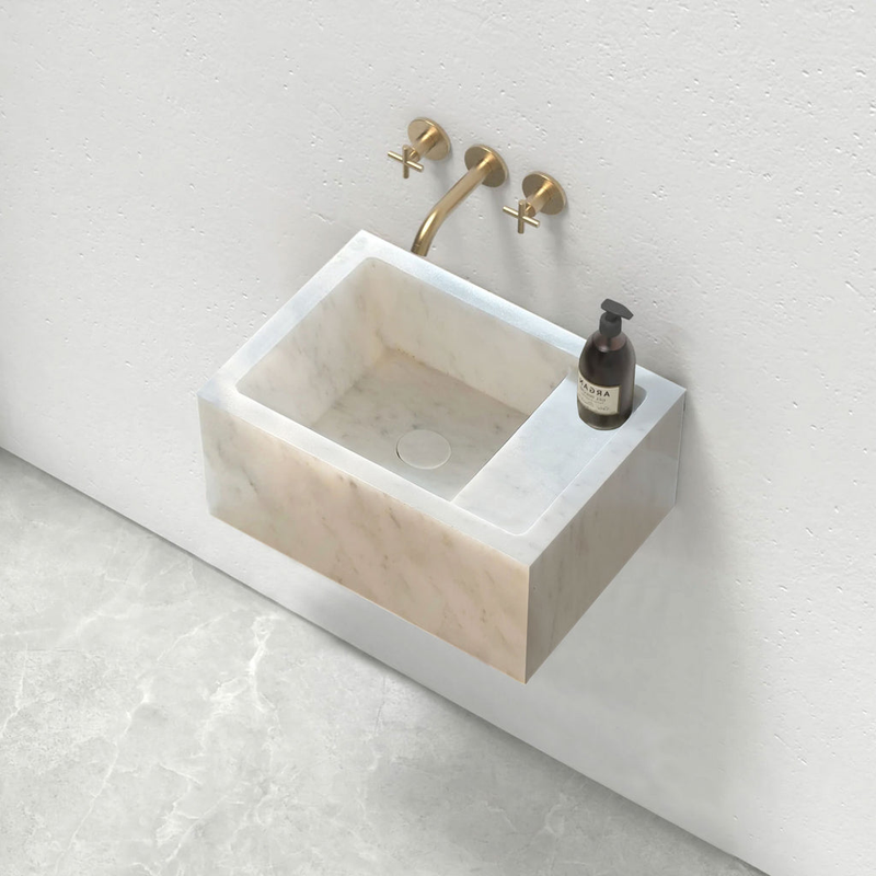 Carrara White Marble Wall-mount Bathroom Sink (W)14" (L)18" (H)5" by GobekDesign