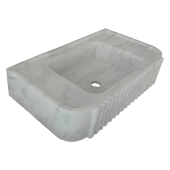 Carrara White Marble Wall-Mount Bathroom Vanity Sink with Fluted Exterior 16x28x6 by GobekDesign