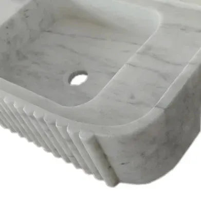 Carrara White Marble Wall-Mount Bathroom Vanity Sink with Fluted Exterior 16x28x6 by GobekDesign