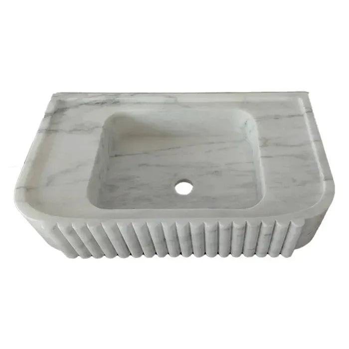 Carrara White Marble Wall-Mount Bathroom Vanity Sink with Fluted Exterior 16x28x6 by GobekDesign