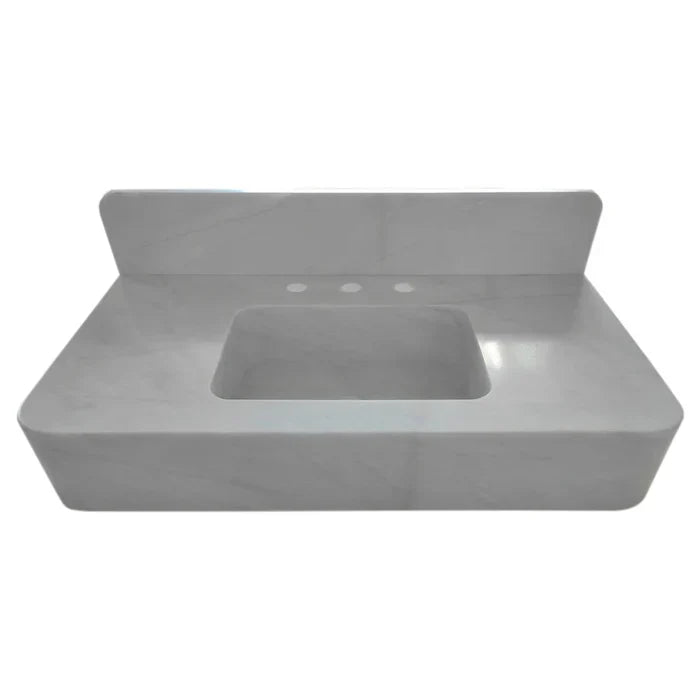 Carrara White Marble Wall-mount Bathroom Sink with Backsplash (W)18" (L)36" (H)6" by GobekDesign