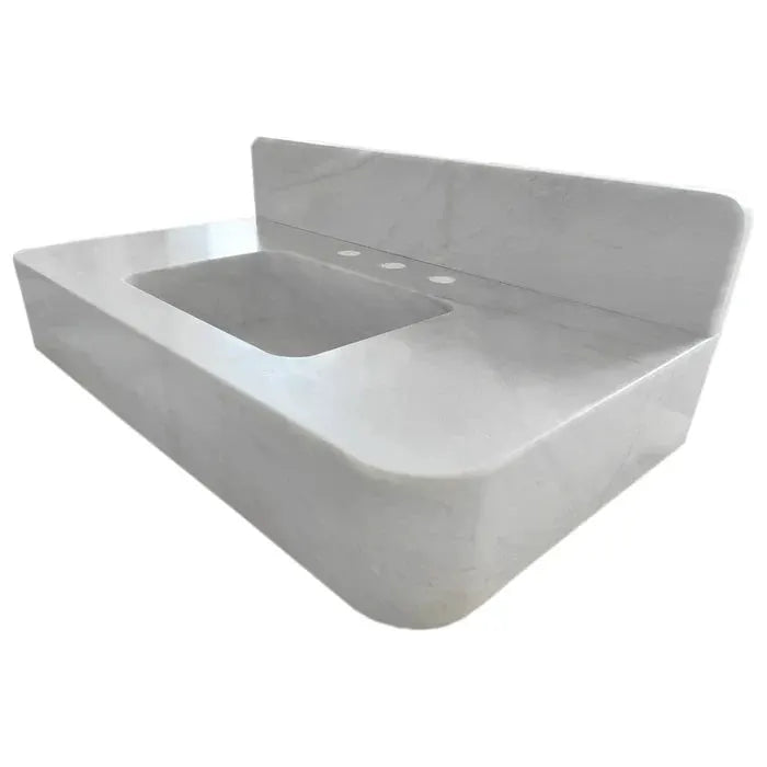 Carrara White Marble Wall-mount Bathroom Sink with Backsplash 18x36 by GobekDesign
