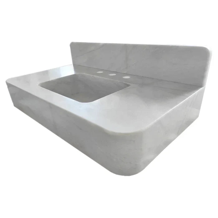 Carrara White Marble Wall-mount Bathroom Sink with Backsplash (W)18" (L)36" (H)6" by GobekDesign