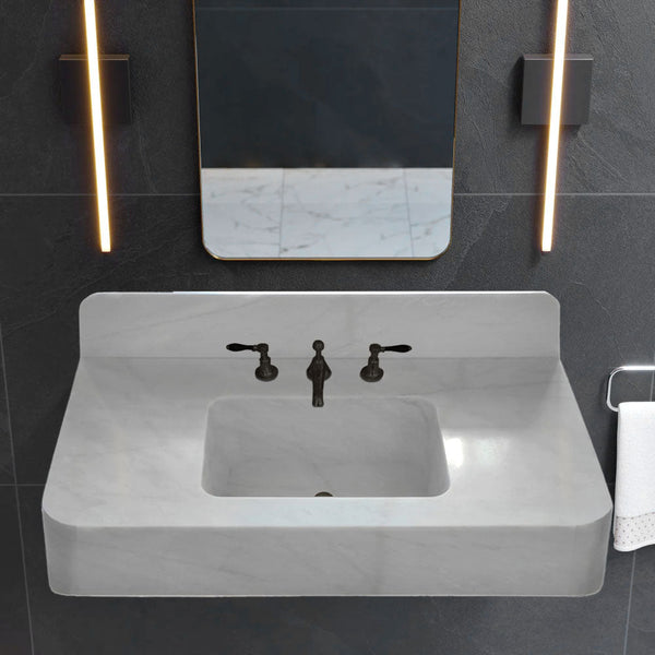 Carrara White Marble Wall-mount Bathroom Sink with Backsplash 18x36