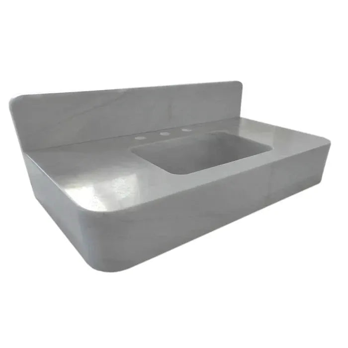 Carrara White Marble Wall-mount Bathroom Sink with Backsplash 18x36 by GobekDesign