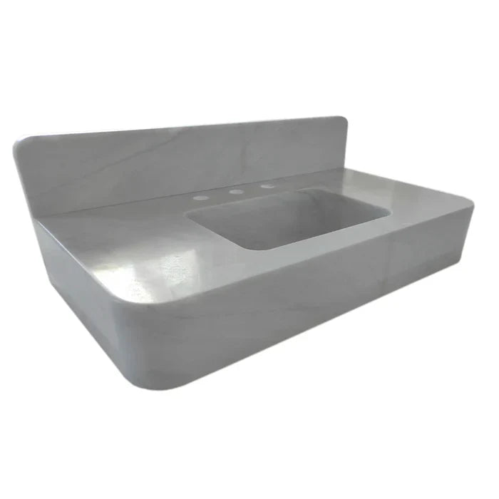 Carrara White Marble Wall-mount Bathroom Sink with Backsplash (W)18" (L)36" (H)6" by GobekDesign