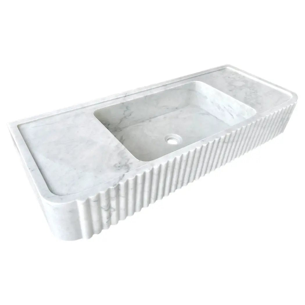 Carrara White Marble Wall Mount Bathroom Vanity Sink Polished Fluted 16 x 40 Inch by GobekDesign