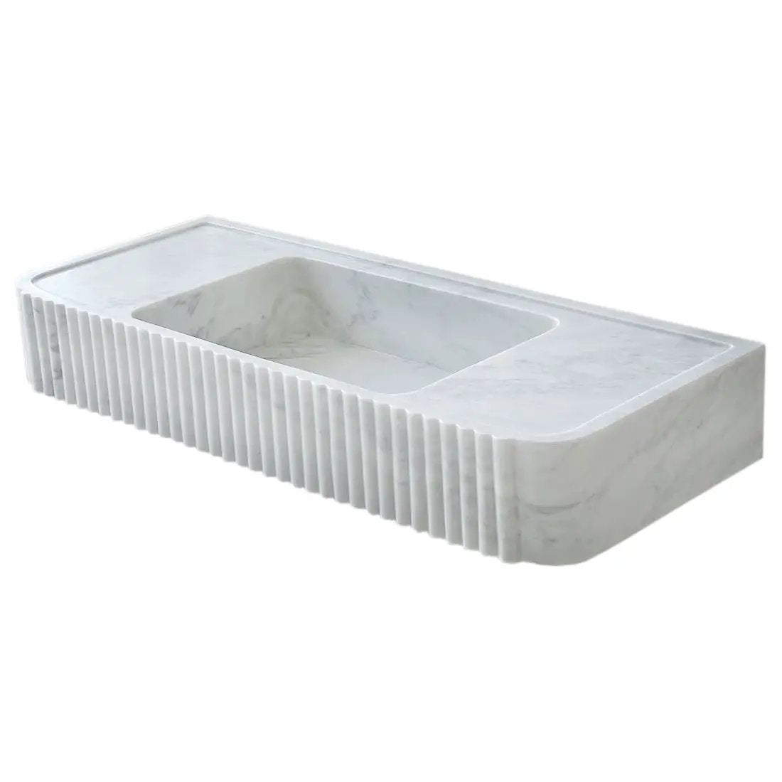 Carrara White Marble Wall Mount Bathroom Vanity Sink Polished Fluted 16 x 40 Inch by GobekDesign