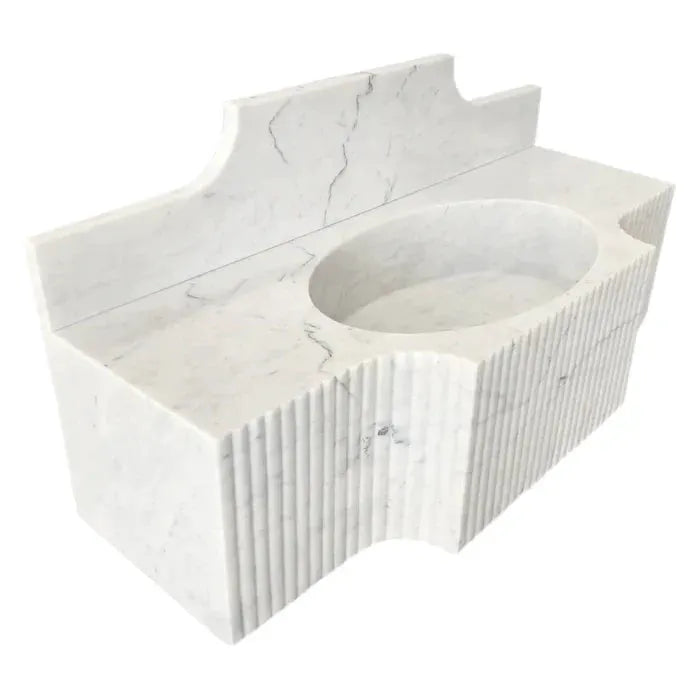 Carrara White Marble Polished Wall Mount Bathroom Sink 48 Inch with 10 Inch Backsplash by GobekDesign