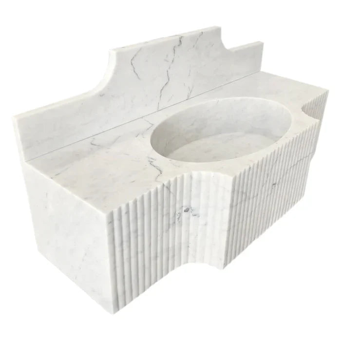 Carrara White Marble Wall-mount Bathroom Sink with 10" Backsplash (W)18" (L)48" (H)10" by GobekDesign