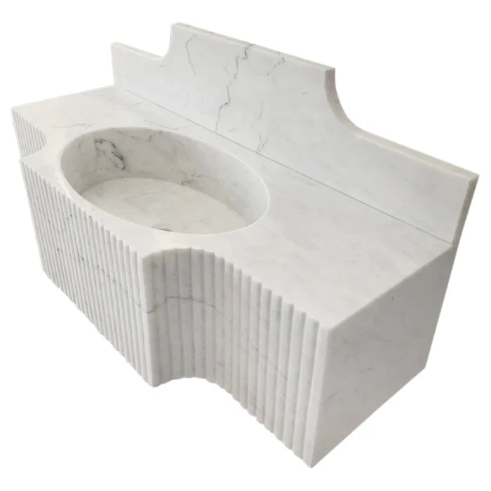 Carrara White Marble Wall-mount Bathroom Sink with 10" Backsplash (W)18" (L)48" (H)10" by GobekDesign