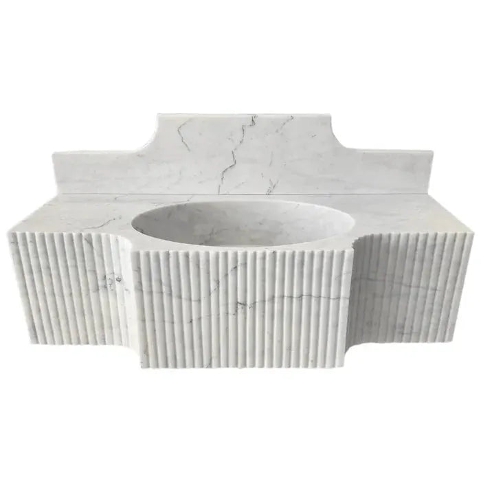 Carrara White Marble Polished Wall Mount Bathroom Sink 48 Inch with 10 Inch Backsplash by GobekDesign