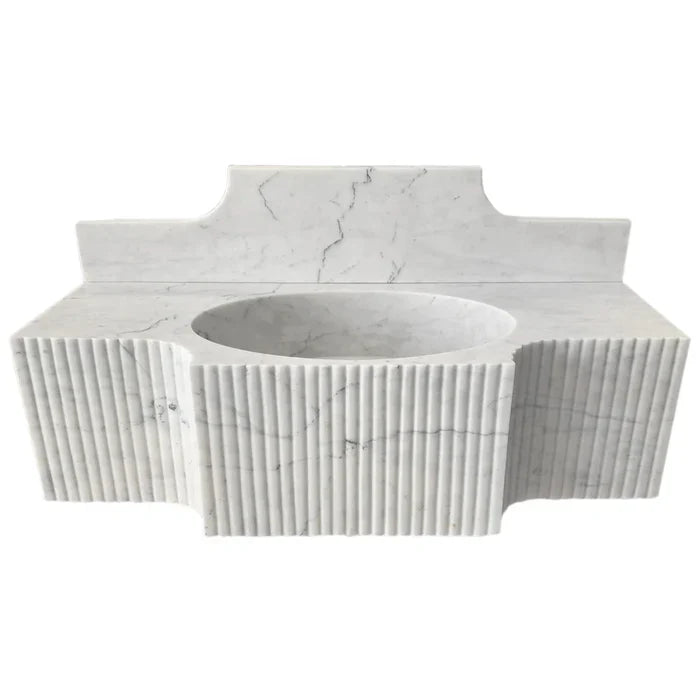 Carrara White Marble Wall-mount Bathroom Sink with 10" Backsplash (W)18" (L)48" (H)10" by GobekDesign