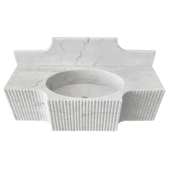 Carrara White Marble Polished Wall Mount Bathroom Sink 48 Inch with 10 Inch Backsplash by GobekDesign