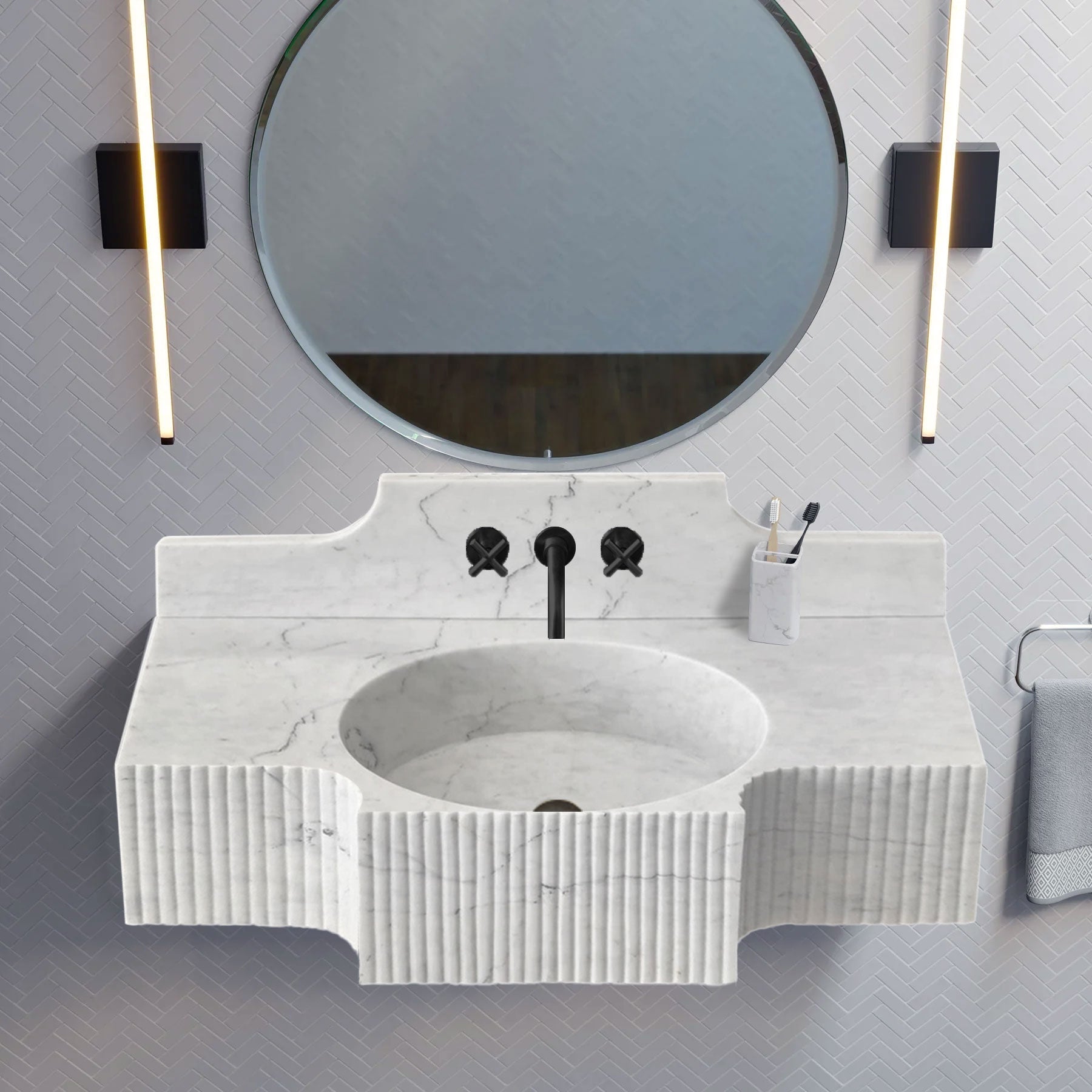 Carrara White Marble Wall-mount Bathroom Sink with 10" Backsplash (W)18" (L)48" (H)10" by GobekDesign