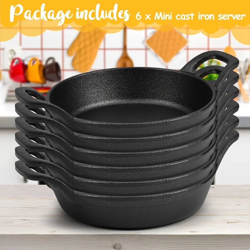 Cast Iron Mini Skillets 6.3 Inch 6 Pack Black Oven Safe Set by House Of Avana
