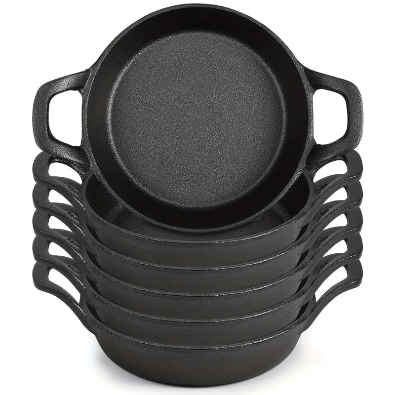Cast Iron Mini Skillets 6.3 Inch 6 Pack Black Oven Safe Set by House Of Avana
