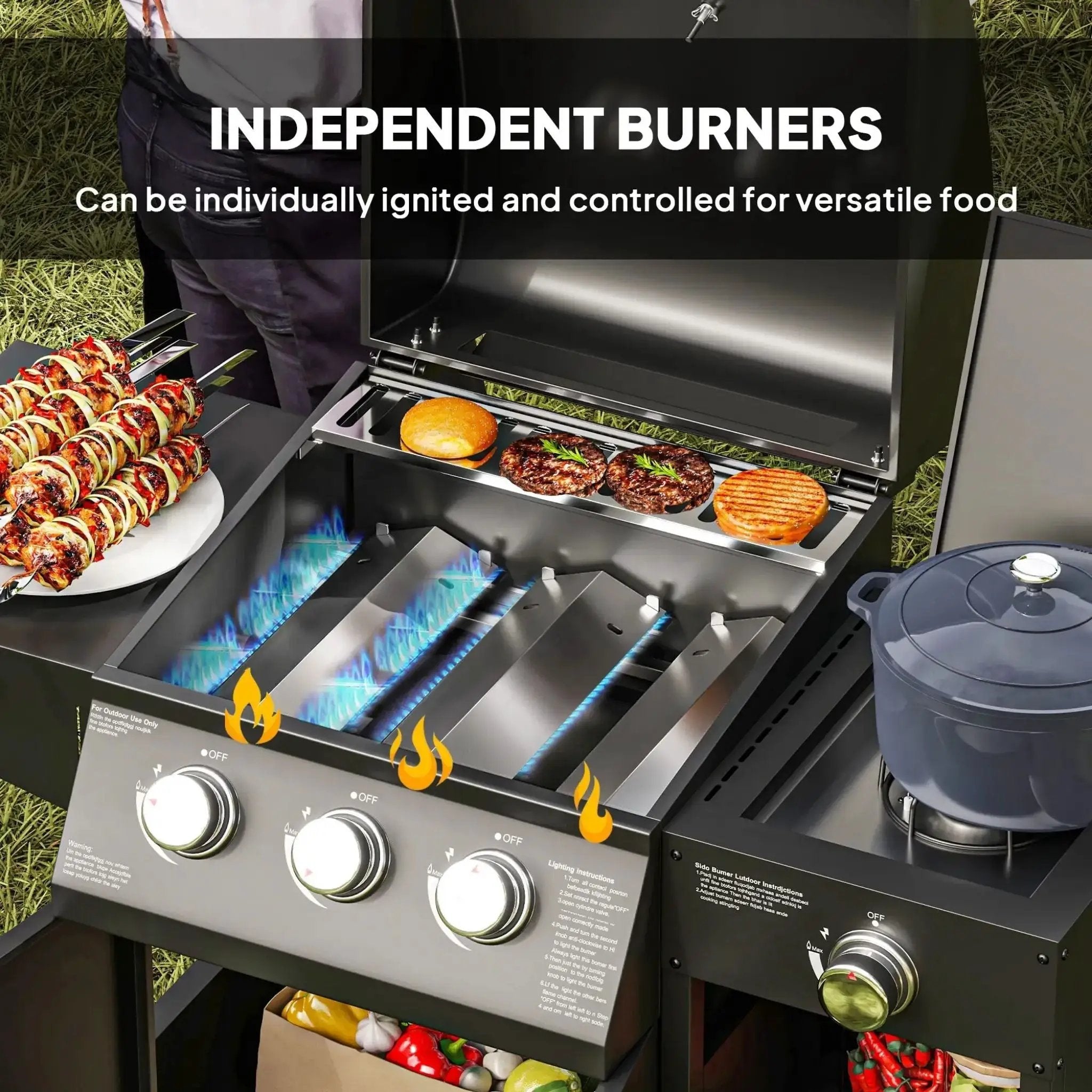 Castelle Flame 15K BTU Barbecue Propane Liquid Propane Grill With Side Burner (SAK53481) by SAKSBY WHOLESALE