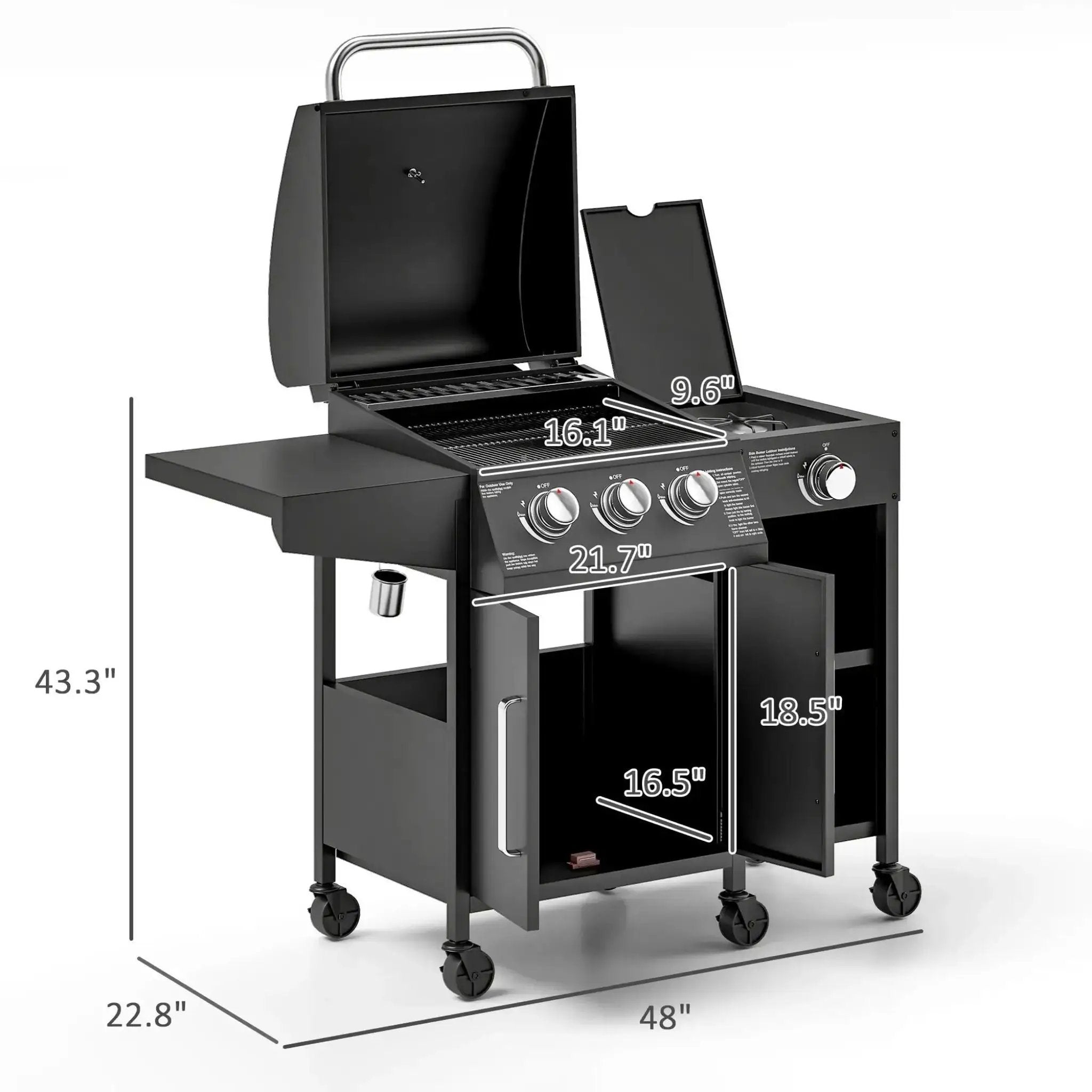 Castelle Flame 15K BTU Barbecue Propane Liquid Propane Grill With Side Burner (SAK53481) by SAKSBY WHOLESALE