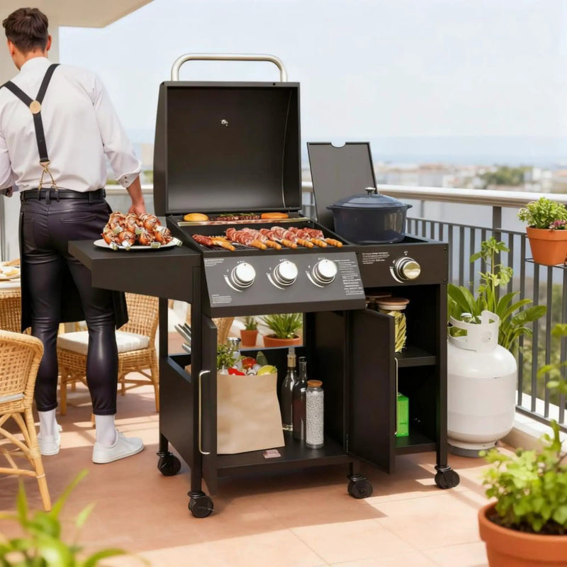 Castelle Flame 15K BTU Barbecue Propane Liquid Propane Grill With Side Burner (SAK53481) by SAKSBY WHOLESALE