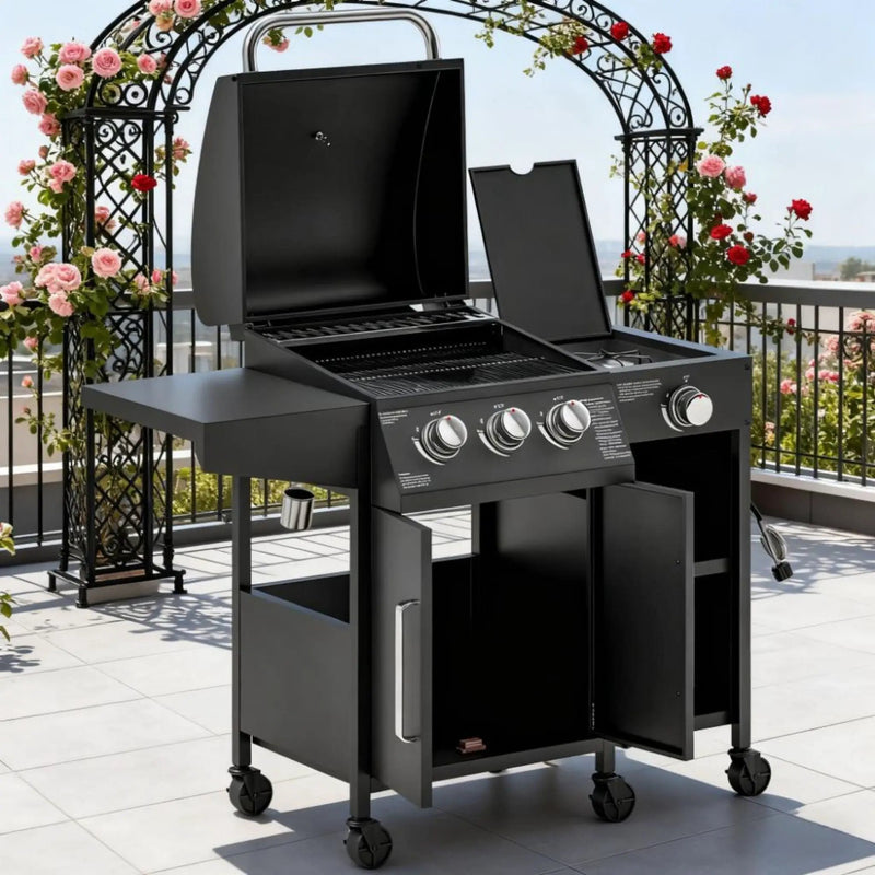 Castelle Flame 15K BTU Barbecue Propane Liquid Propane Grill With Side Burner (SAK53481) by SAKSBY WHOLESALE