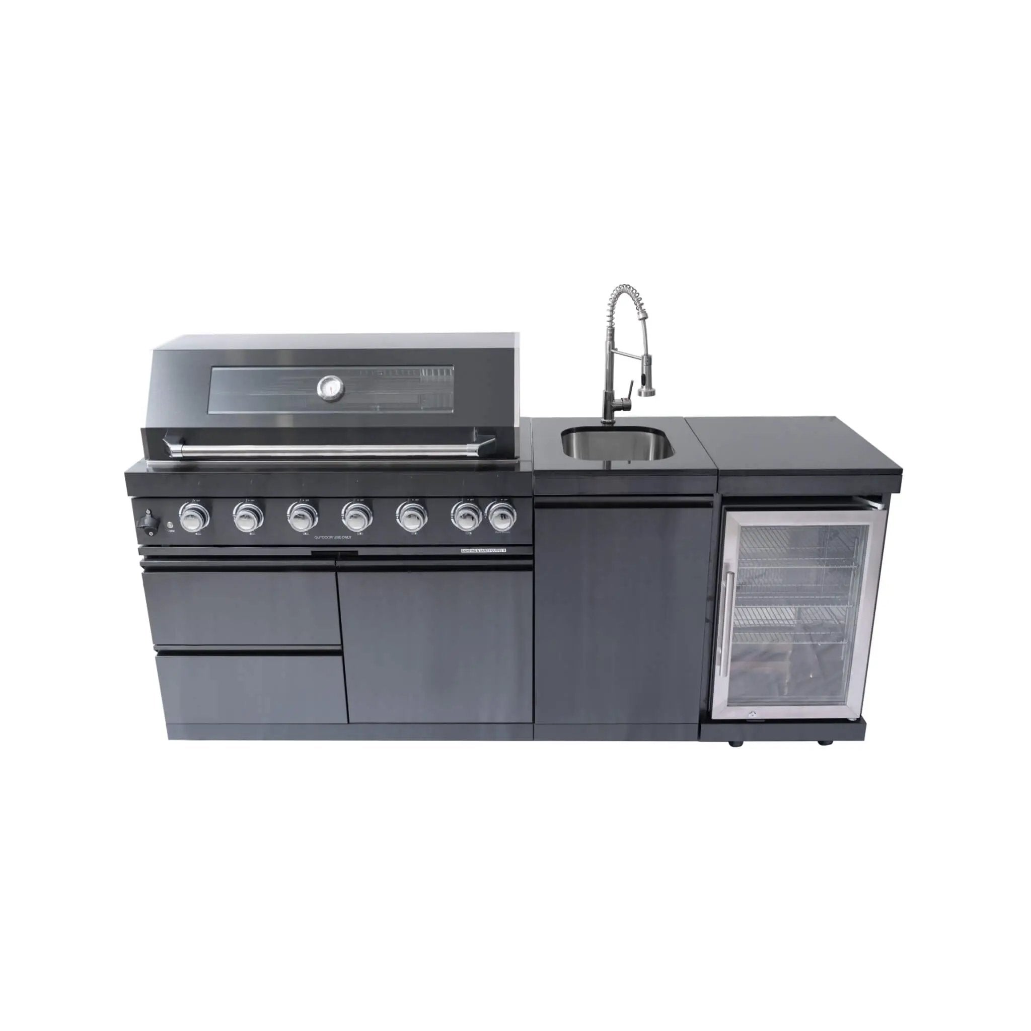 Castelle Flame Avalon 43-Inch 6-Burner 85K BTU Outdoor BBQ Kitchen Grill Island With Wine Fridge, Rotisserie Kit, And Sink (SAK23864) by SAKSBY WHOLESALE