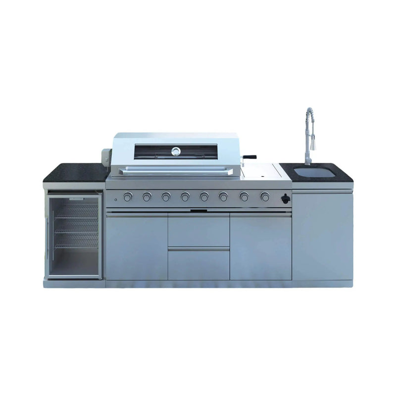 Castelle Flame Capri 96-Inch 6-Burner 85000 BTU Outdoor Kitchen Liquid Propane Grill Island With Fridge (SAK42895) by SAKSBY WHOLESALE