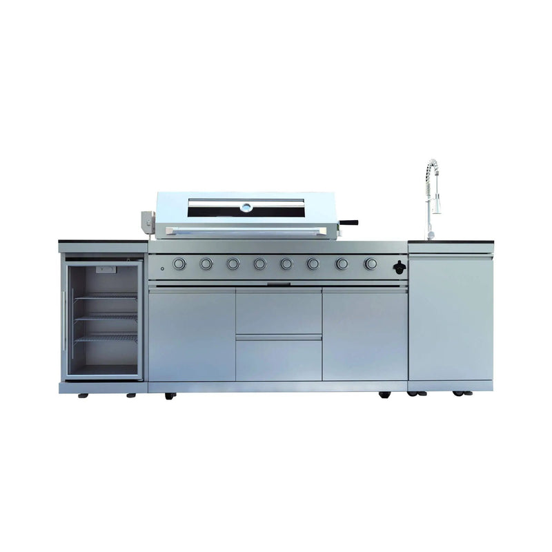 Castelle Flame Capri 96-Inch 6-Burner 85000 BTU Outdoor Kitchen Liquid Propane Grill Island With Fridge (SAK42895) by SAKSBY WHOLESALE